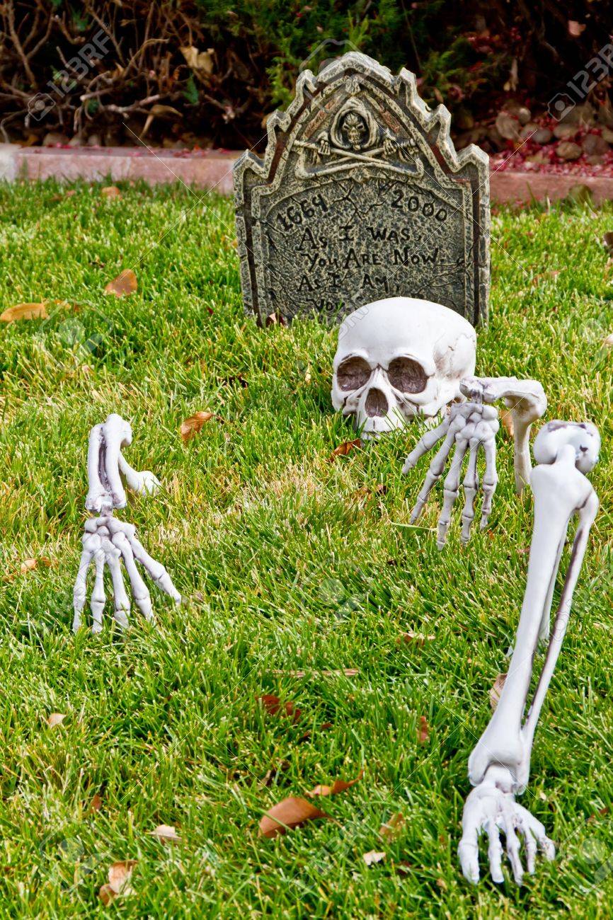 halloween skeleton bones and tombstone decorations in yard stock photo 16033818 - Tombstone Halloween Decorations halloween skeleton bones and tombstone decorations in yard stock photo 16033818 - Tombstone Halloween Decorations