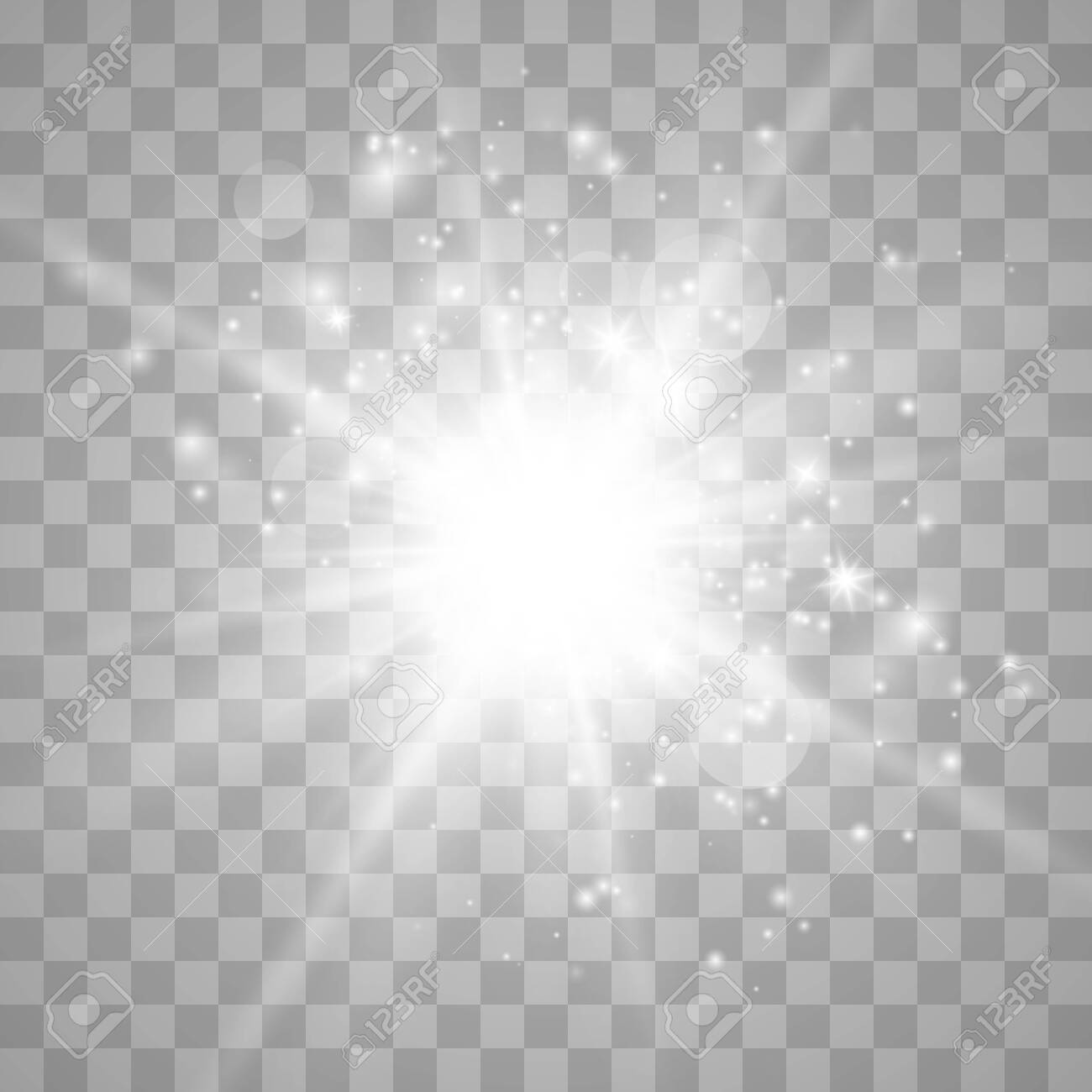 Glow Light Effect With Sparks And Golden Stars Shine With Special Light.White  Glowing Light. Star Light From The Rays. The Sun Is Back Lit. Bright  Beautiful Star. Sunlight. Royalty Free SVG, Cliparts,