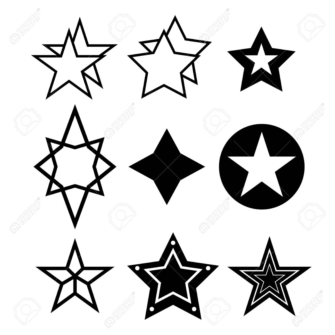 Stars Sparkles Sign Symbol Set. Cute Shape Collection. Simple ...