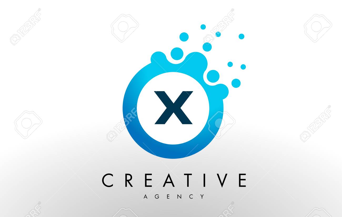 x dots letter logo blue bubble design vector illustration royalty bubbledesign