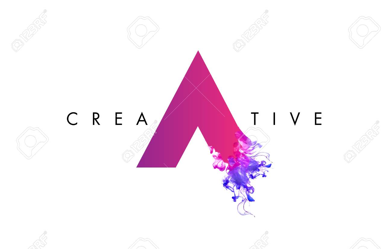 Un Diseño De Logotipo De La Letra Con La Tinta De La Nube De Textura Fluida Y Colores Púrpuras