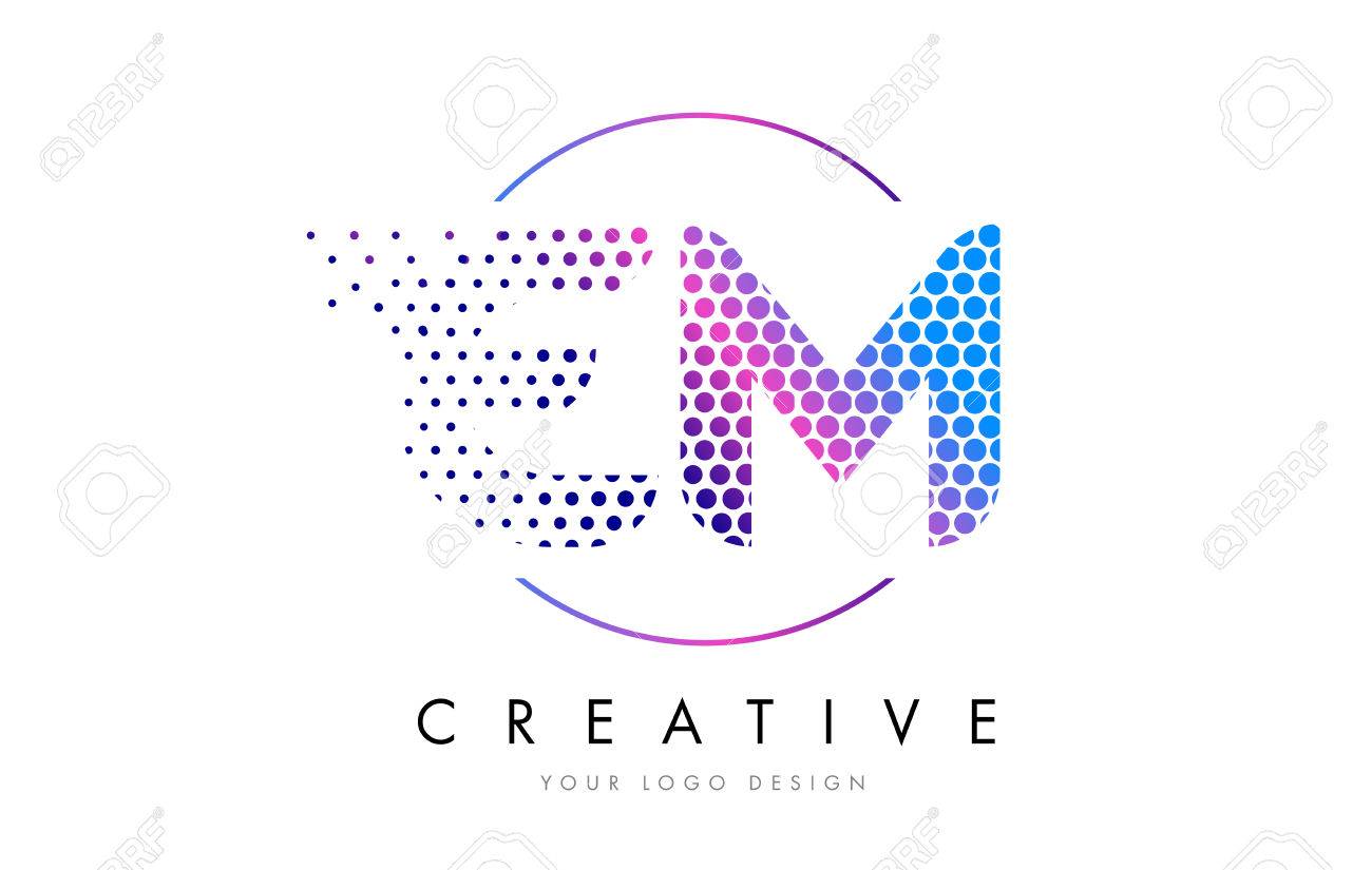 em e m pink magenta dotted bubble letter logo design dots lettering bubble letters designs