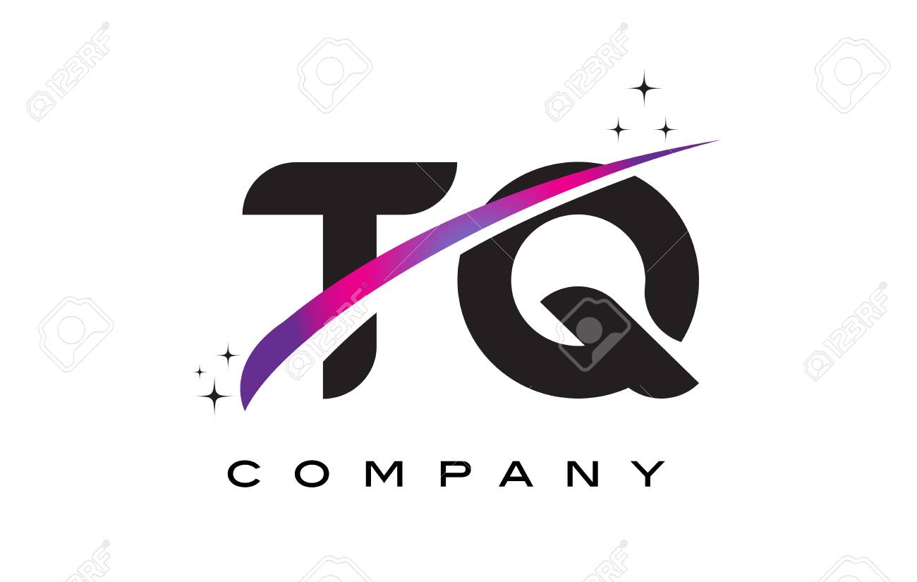 TQ T Q Black Letter Logo Design With Purple Magenta Swoosh And ...