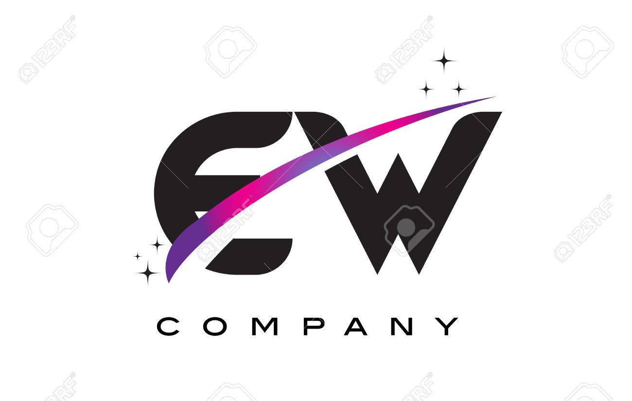 紫マゼンタと東西 E W 黒い文字ロゴデザインのスウッシュし 星します のイラスト素材 ベクタ Image