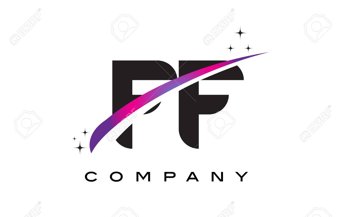 紫マゼンタと Ff F F ブラック文字ロゴ デザインのスウッシュし 星します のイラスト素材 ベクタ Image