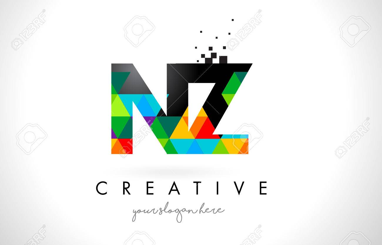 NZ N Z Letter Logo With Colorful Vivid Triangles Texture Design Vector  Illustration. Royalty Free SVG, Cliparts, Vectors, and Stock Illustration.  Image 76891787., image size:1300x835