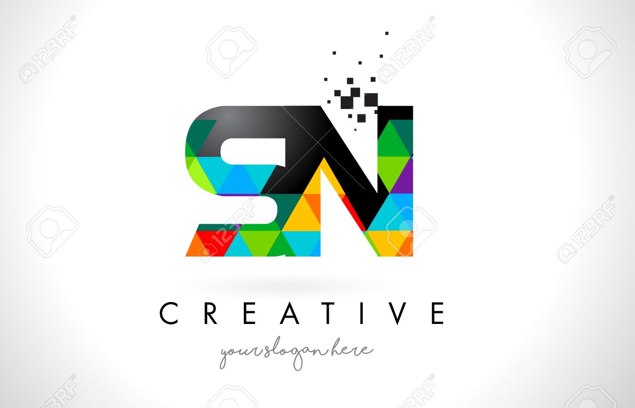 Sn Sn Logotipo De La Letra Con Triángulos Vivos Coloridos Textura Diseño Vector Ilustración