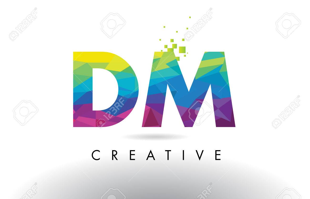 Dm D M のカラフルな文字を創造的な折り紙の三角形の虹ベクトルでデザインします のイラスト素材 ベクタ Image