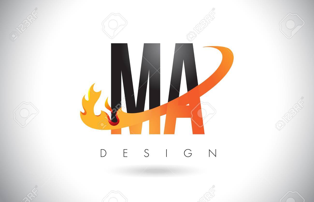 Ma M 火炎とオレンジ文字ロゴ デザイン ベクトル図をシューッという音 のイラスト素材 ベクタ Image