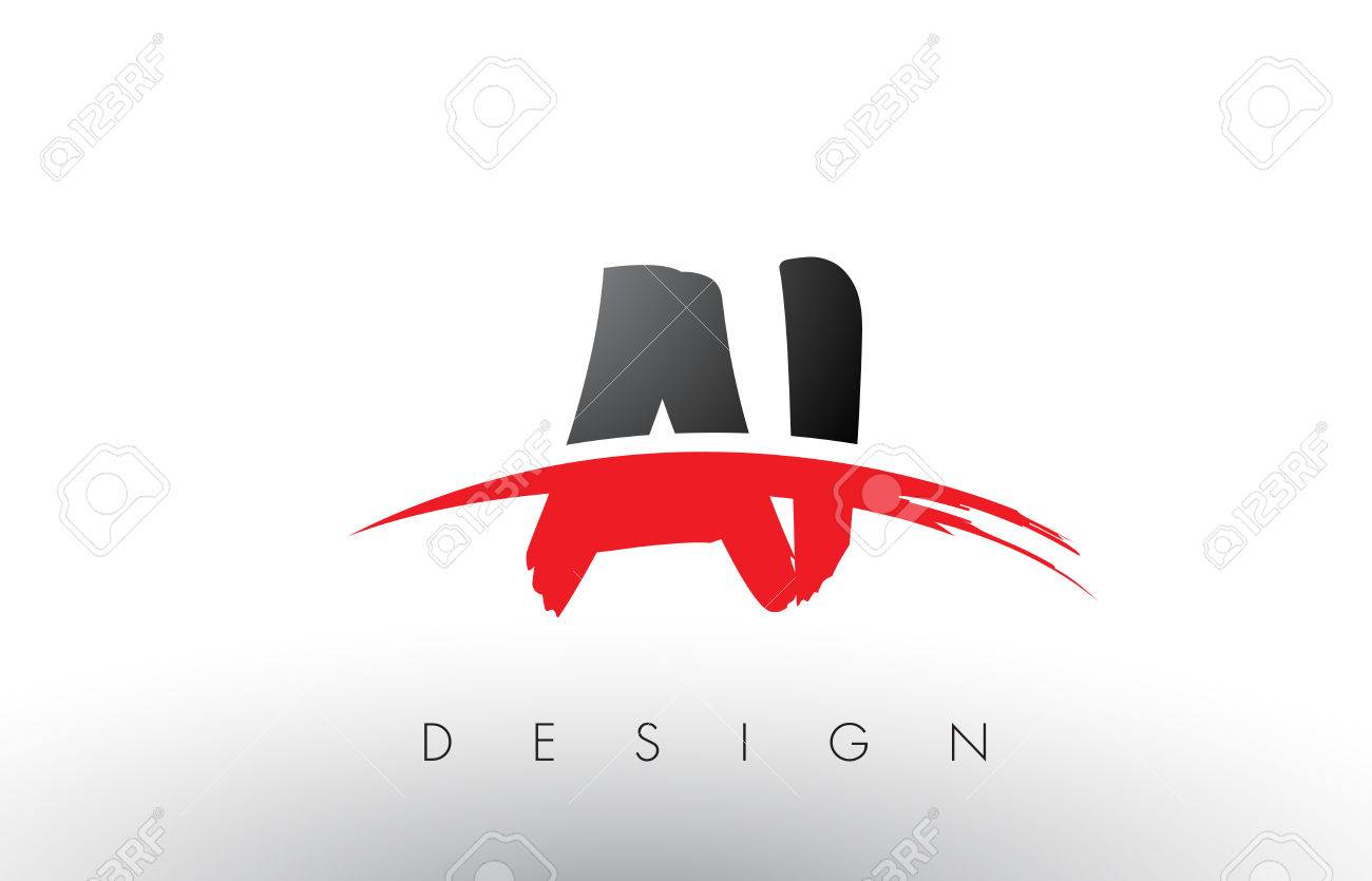 ai a i brush logo letters design with red and black colors and