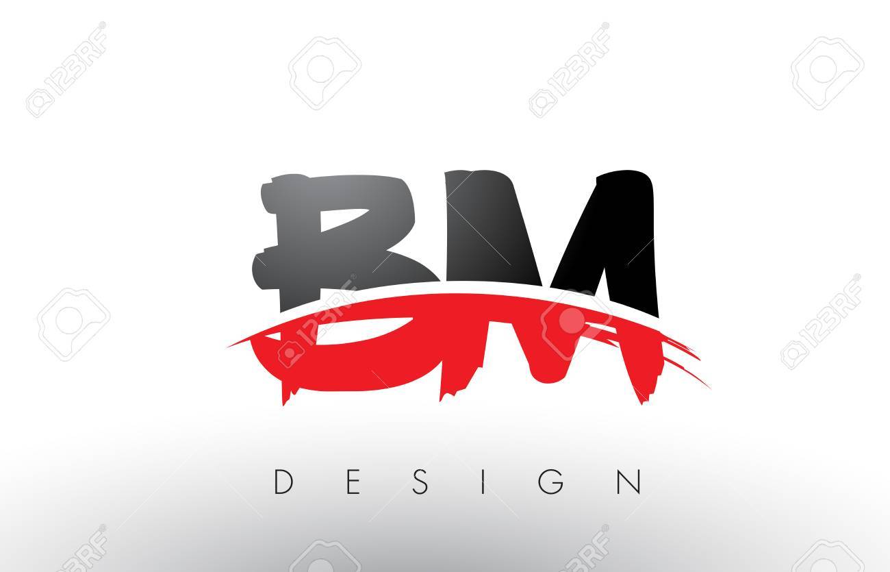 bm b m ブラシのロゴの赤と黒の色とブラシの文字概念設計を手紙します