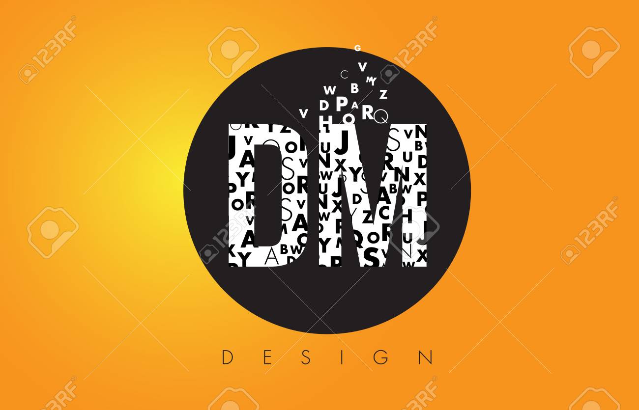 Dm D M ロゴ ブラック サークルと背景が黄色の小さな文字のデザインが作られました のイラスト素材 ベクタ Image