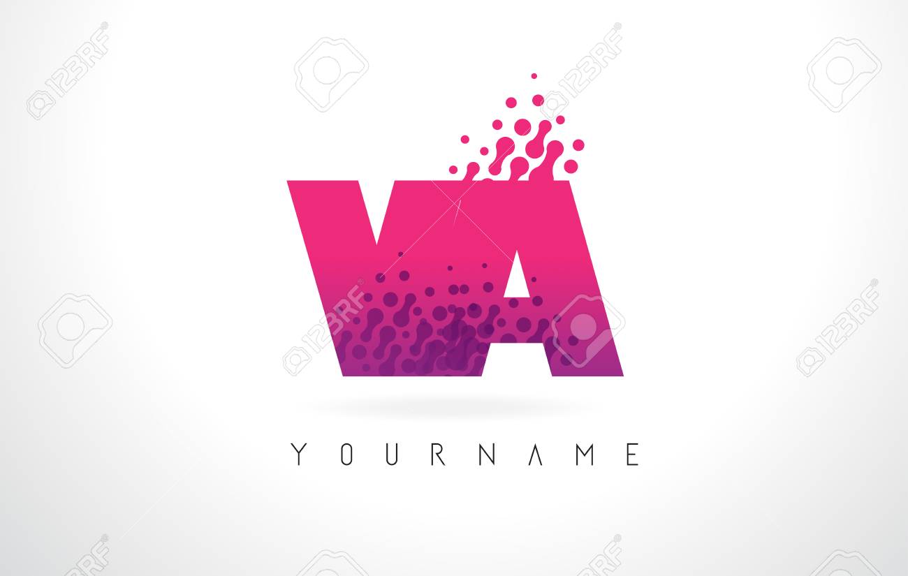 va v a letter logo with pink letters and purple color particles va letters
