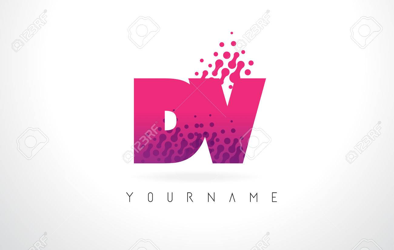 dv d v letter logo with pink letters and purple color particles dv letter