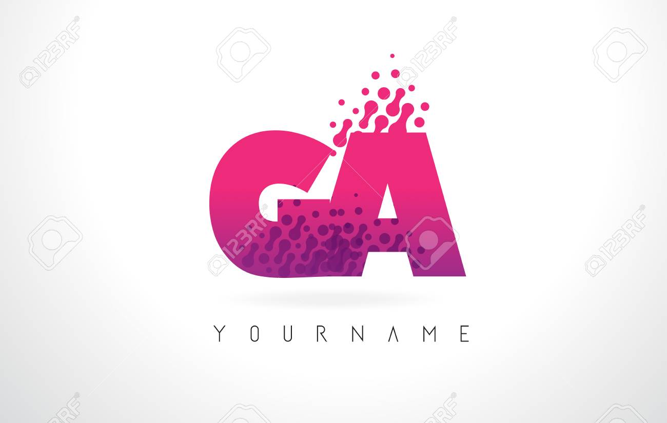 Logotipo Da Letra De Ga Ga Com Letras Cor De Rosa E Projeto Roxo Dos Pontos Das Partículas Da Cor