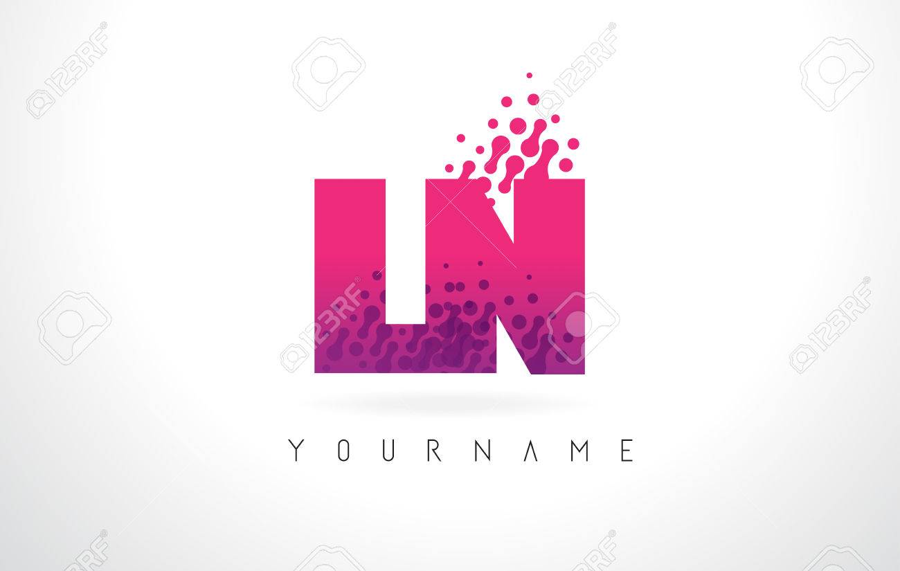 Ln Ln Letter Logo Con Letras Rosas Y Particulas De Color Purpura Diseno De Puntos Ilustraciones Vectoriales Clip Art Vectorizado Libre De Derechos Image