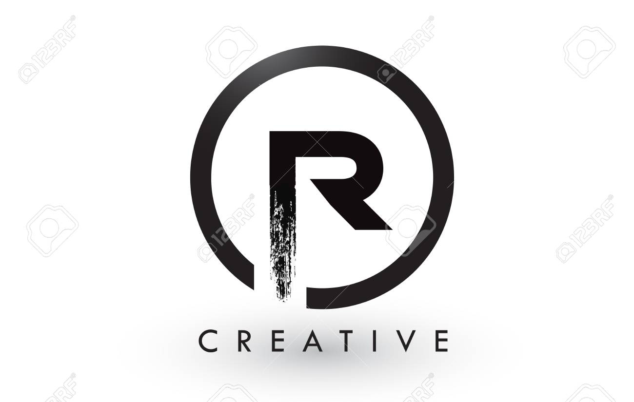 R Bursten Buchstabe Logo Design Mit Schwarzem Kreis Kreatives Geburstetes Buchstaben Ikonen Logo Lizenzfrei Nutzbare Vektorgrafiken Clip Arts Illustrationen Image