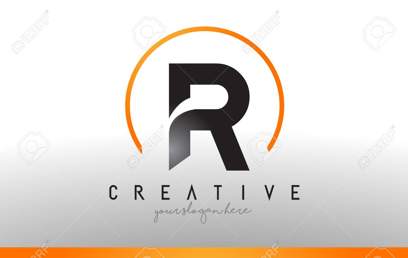 R 文字ロゴ デザイン黒オレンジ色で クールなモダンなアイコン文字ロゴのベクトル のイラスト素材 ベクタ Image