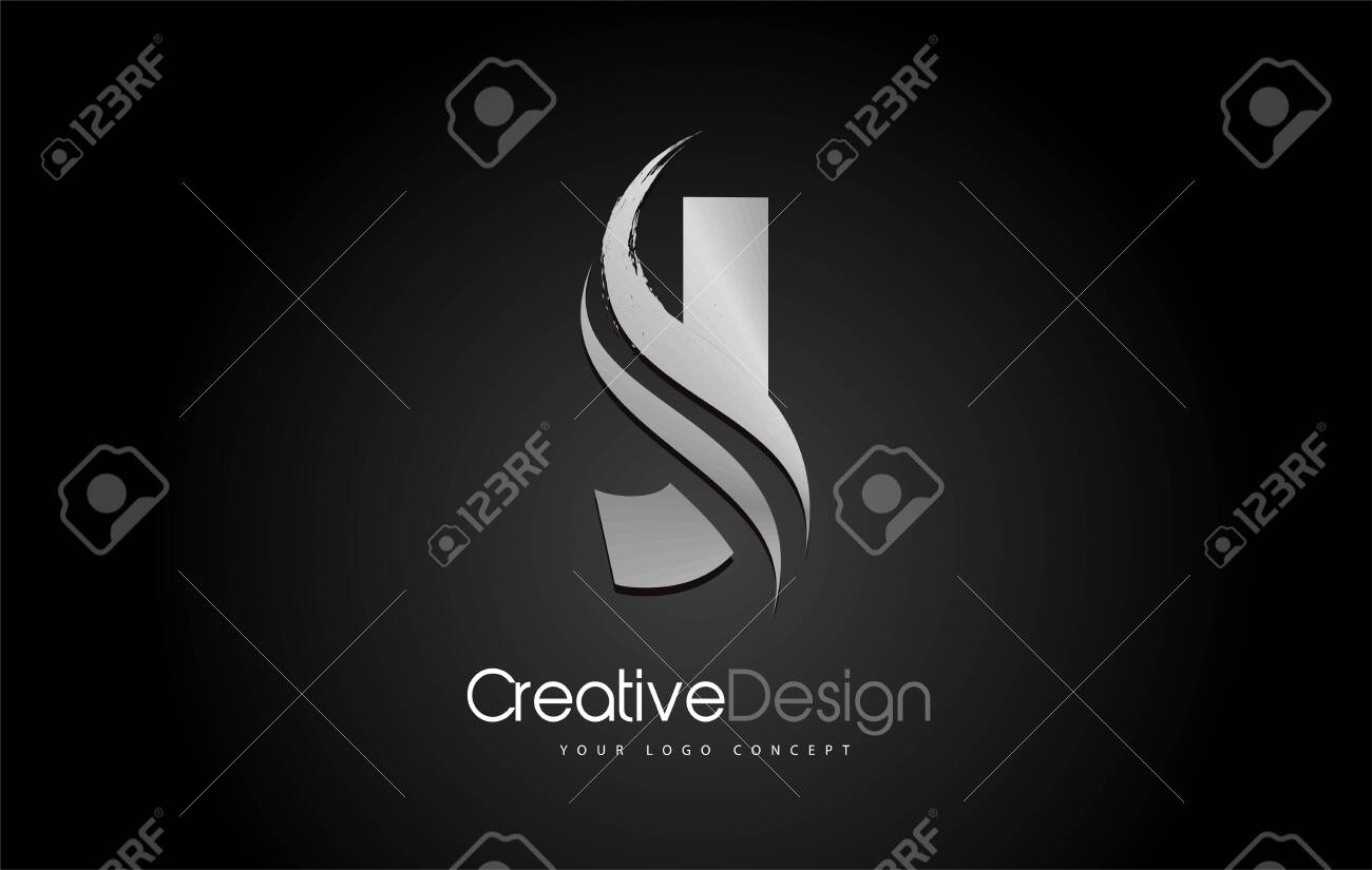 Silver Metal J Letter Design Brush Paint Stroke. Letter Logo on Black Background - 120620868 Silver Metal J Letter Design Brush Paint Stroke. Letter Logo on Black Background - 120620868
