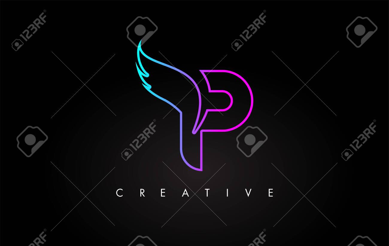 Neon P Letter Logo Icon Design With Creative Wing In Blue Purple Magenta Colors Vector Illustration Royalty Free Cliparts Vectors And Stock Illustration Image