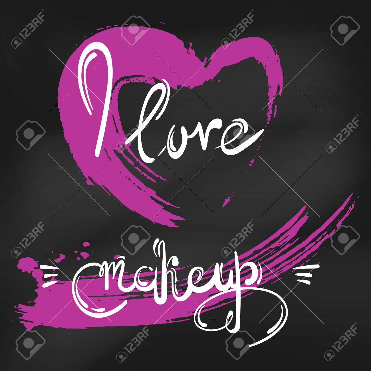 ピンクのハートと抽象的なベクトル イラスト 私はメイクが大好き はがき バナー ポスター チラシのデザインの背景 レタリングと書道 ファッション イラスト のイラスト素材 ベクタ Image