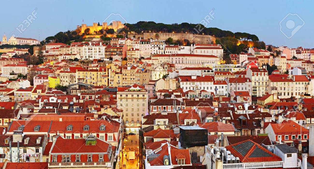 Panorama Of Lisbon Old Town With Castle On Top Of The Hill Portugal Stock Photo Picture And Royalty Free Image Image