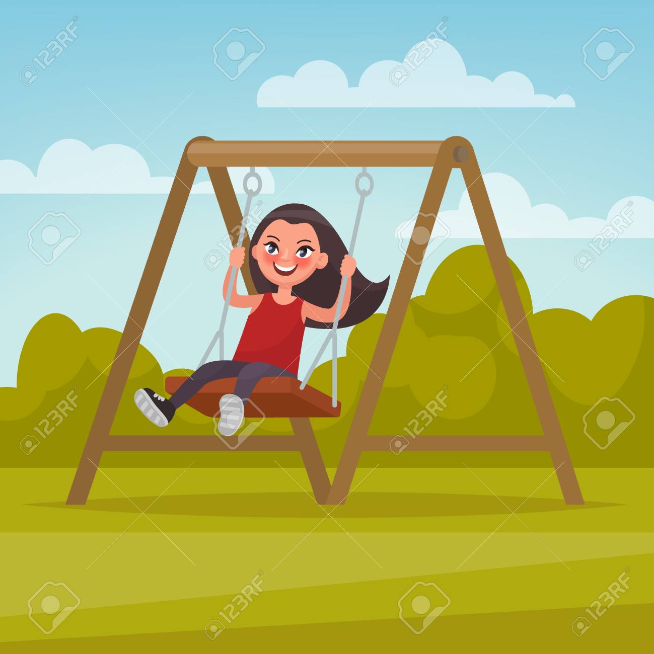 Playground Girl Swinging On A Swing Vector Illustration Royalty Free Cliparts Vectors And Stock Illustration Image 6945