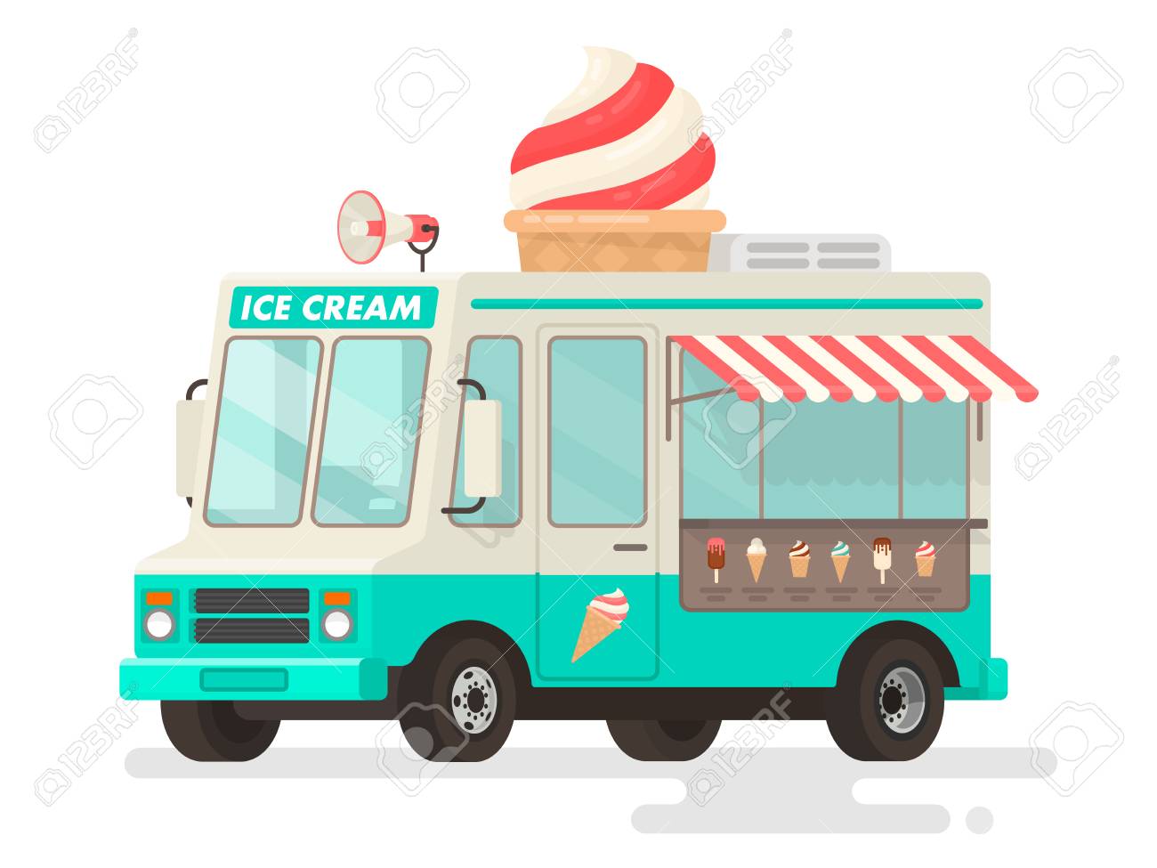 ice cream truck on white background vector illustration in a