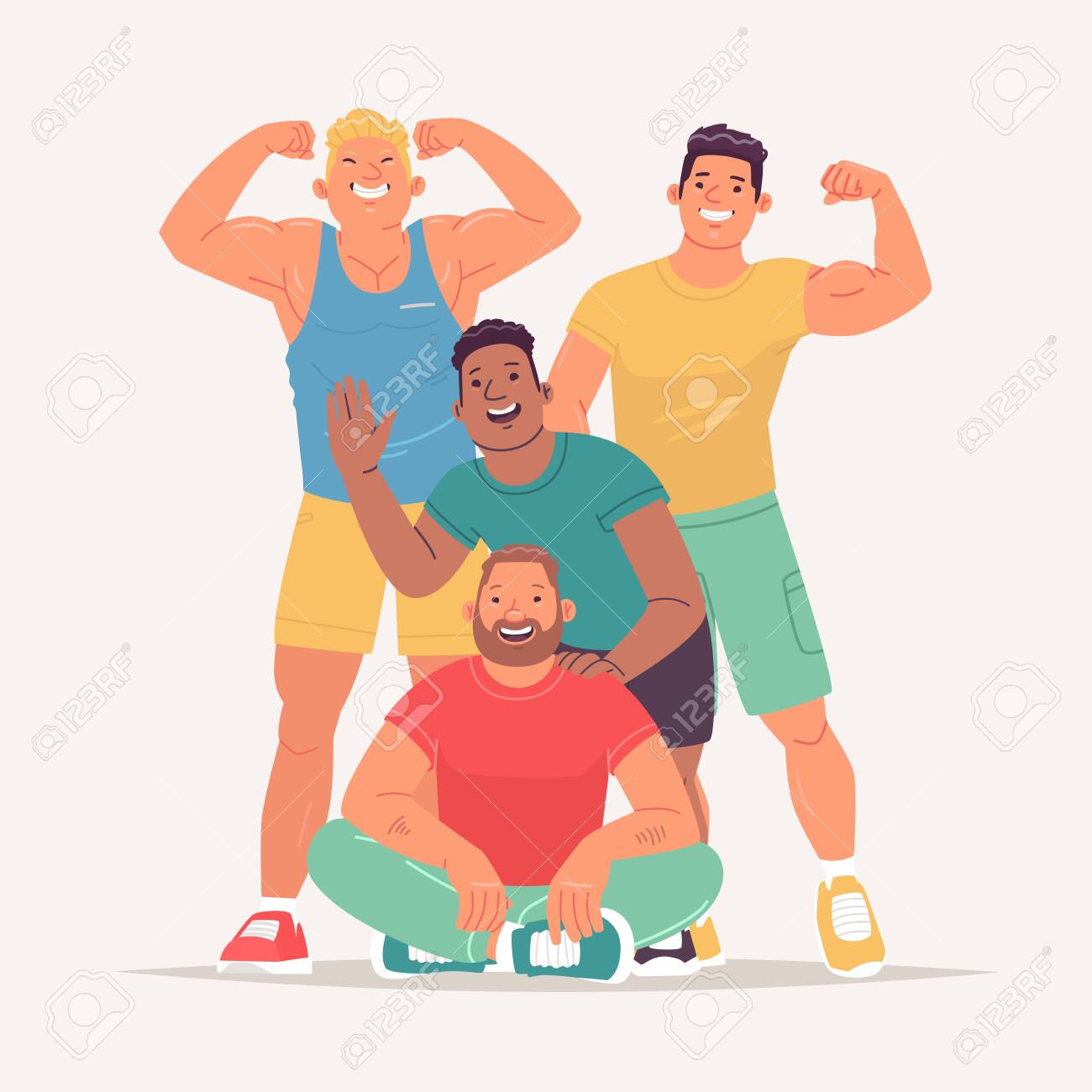 Grupo de visitantes de homem atlético alegre e treinadores da academia. bodybuilders, atletas, levantadores de peso. influenciadores de um estilo de vida saudável e nutrição adequada. ilustração vetorial em estilo plano - 151840623 Grupo de visitantes de homem atlético alegre e treinadores da academia. bodybuilders, atletas, levantadores de peso. influenciadores de um estilo de vida saudável e nutrição adequada. ilustração vetorial em estilo plano - 151840623