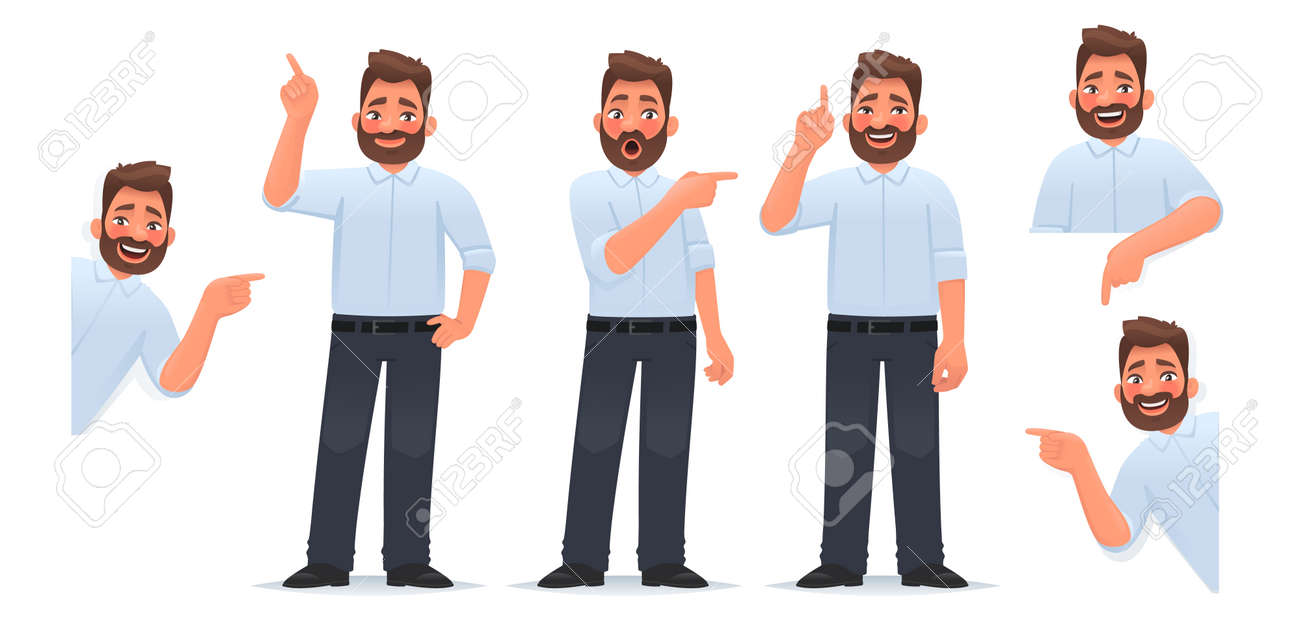 Ensemble d'un personnage d'homme pointant son doigt dans différentes directions, de haut en bas et regardant dehors. un homme d'affaires avec des émotions joyeuses pointe quelque chose. illustration vectorielle en style cartoon - 170524139 Ensemble d'un personnage d'homme pointant son doigt dans différentes directions, de haut en bas et regardant dehors. un homme d'affaires avec des émotions joyeuses pointe quelque chose. illustration vectorielle en style cartoon - 170524139