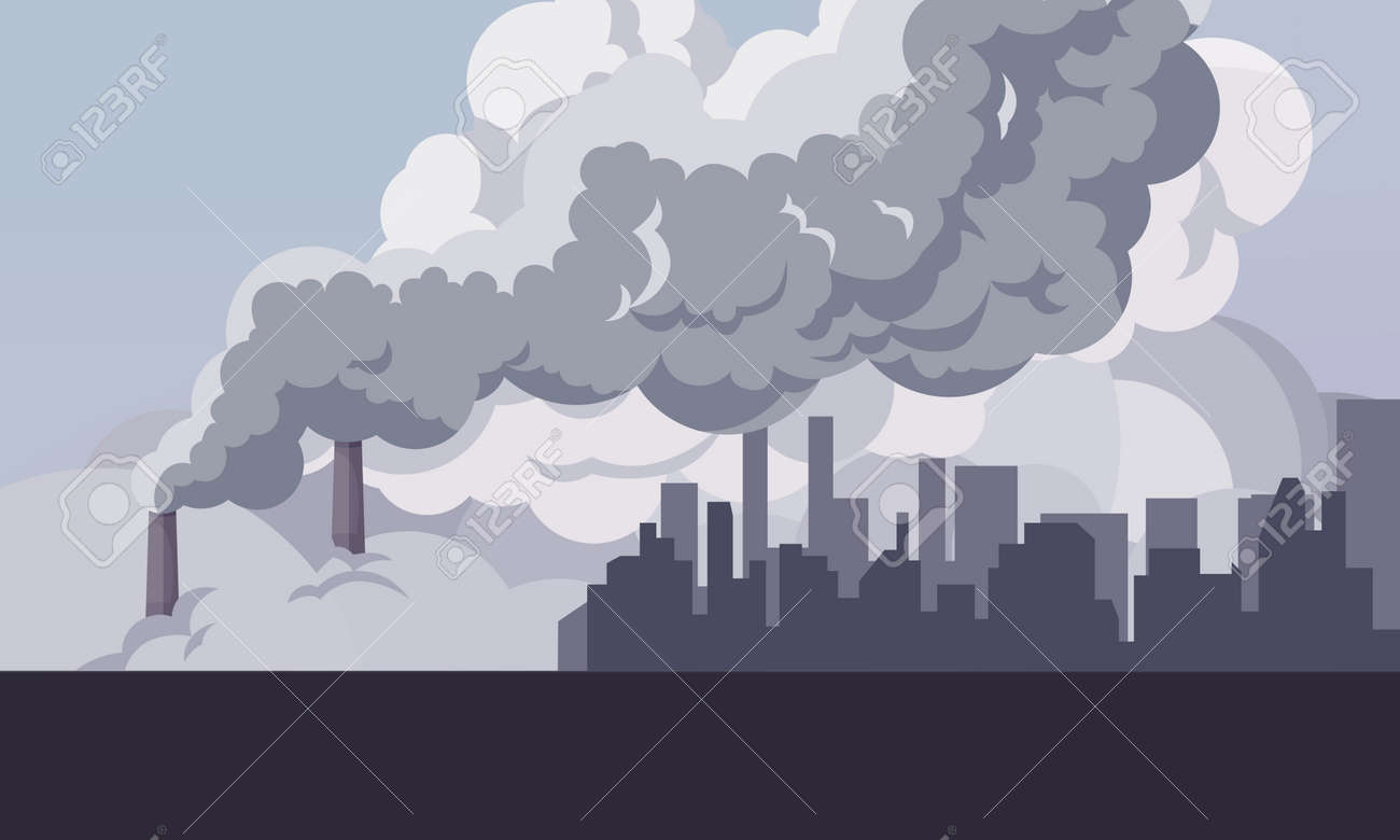 Toxic smoke from industrial factories floating in the air. Causing pollution, destroying the environment And the health of the population of large cities, Vector illustration and flat design. - 164956928 Toxic smoke from industrial factories floating in the air. Causing pollution, destroying the environment And the health of the population of large cities, Vector illustration and flat design. - 164956928