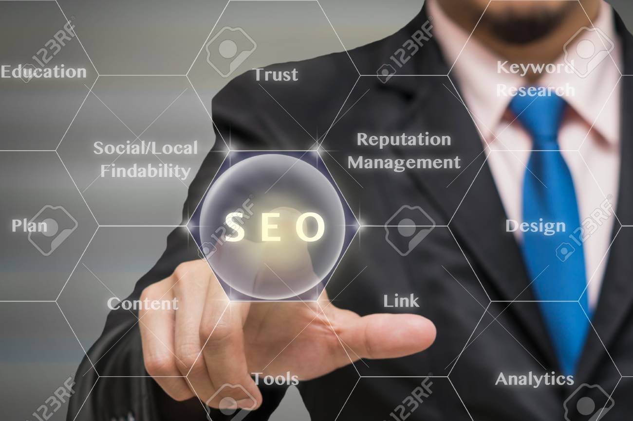 Hombre De Negocios Tocando El Icono De Seo Con El Modelo De Exito Empresarial En El Fondo De Pantalla Virtual De Exito Empresarial El Concepto De Tecnologia De Negocios Fotos Retratos Imagenes