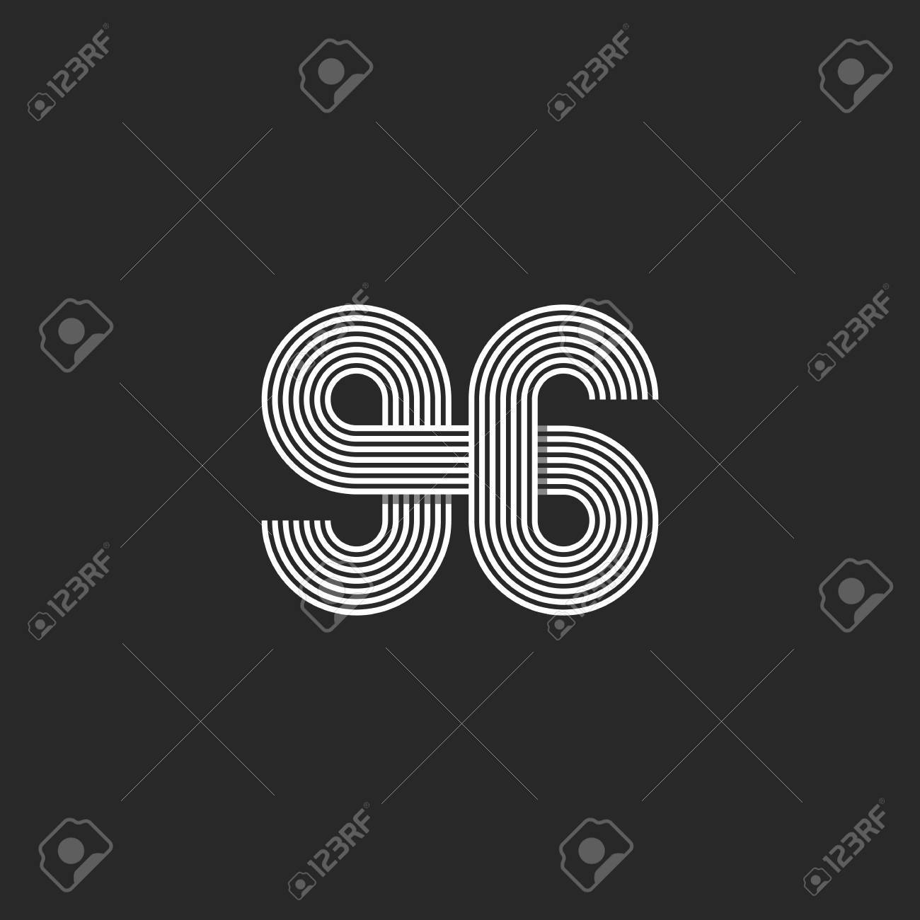 Number 96 creative offset thin line monogram, modern mockup print t-shirt Stock Vector
