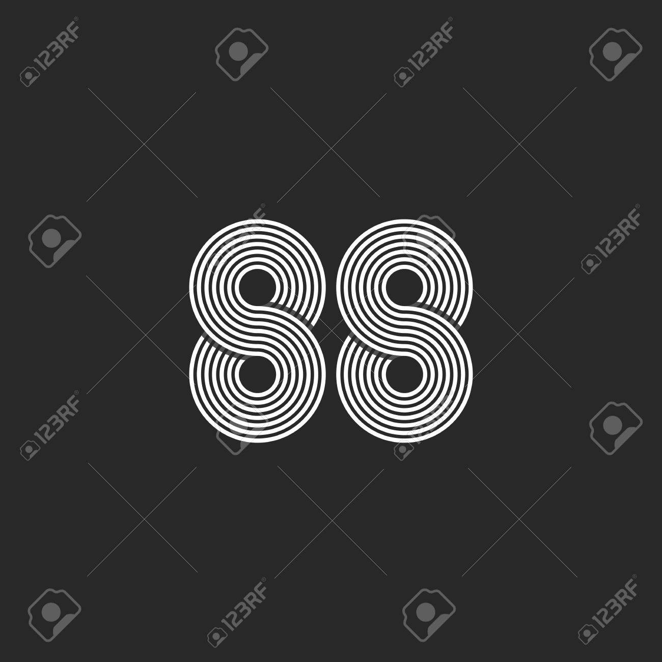 番号 88 ヒップ、モノグラム黒と白交差点細い線、2 つの数字の 8、ビジネス カード無限エンブレム モックアップのイラスト素材・ベクター Image  59992894