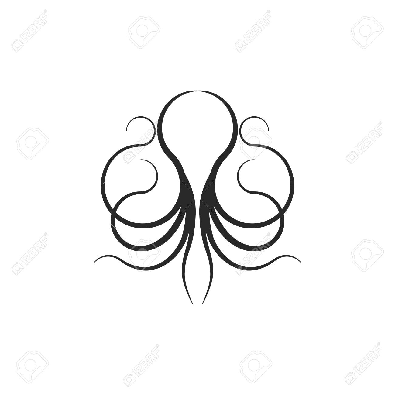 Octopus Logo Or Silhouette Squid Shape Linear Tattoo Design Template.  Seafood Restaurant Menu Thin Lines Minimal Style Emblem. Royalty Free SVG,  Cliparts, Vectors, and Stock Illustration. Image 100089048., image size:1300x1300