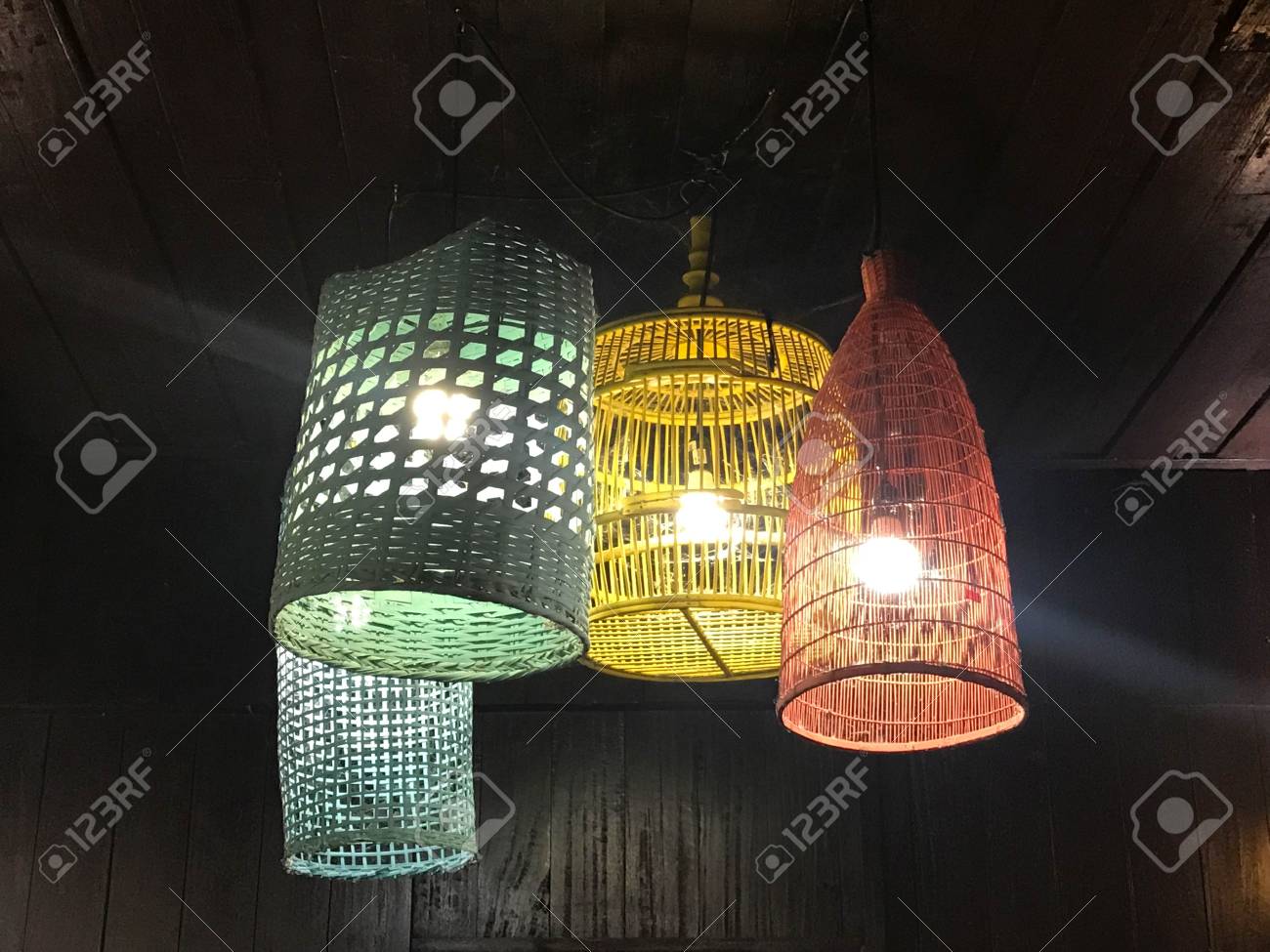 Decorating Ceiling Hanging Lantern Lamps In Painted Wooden And