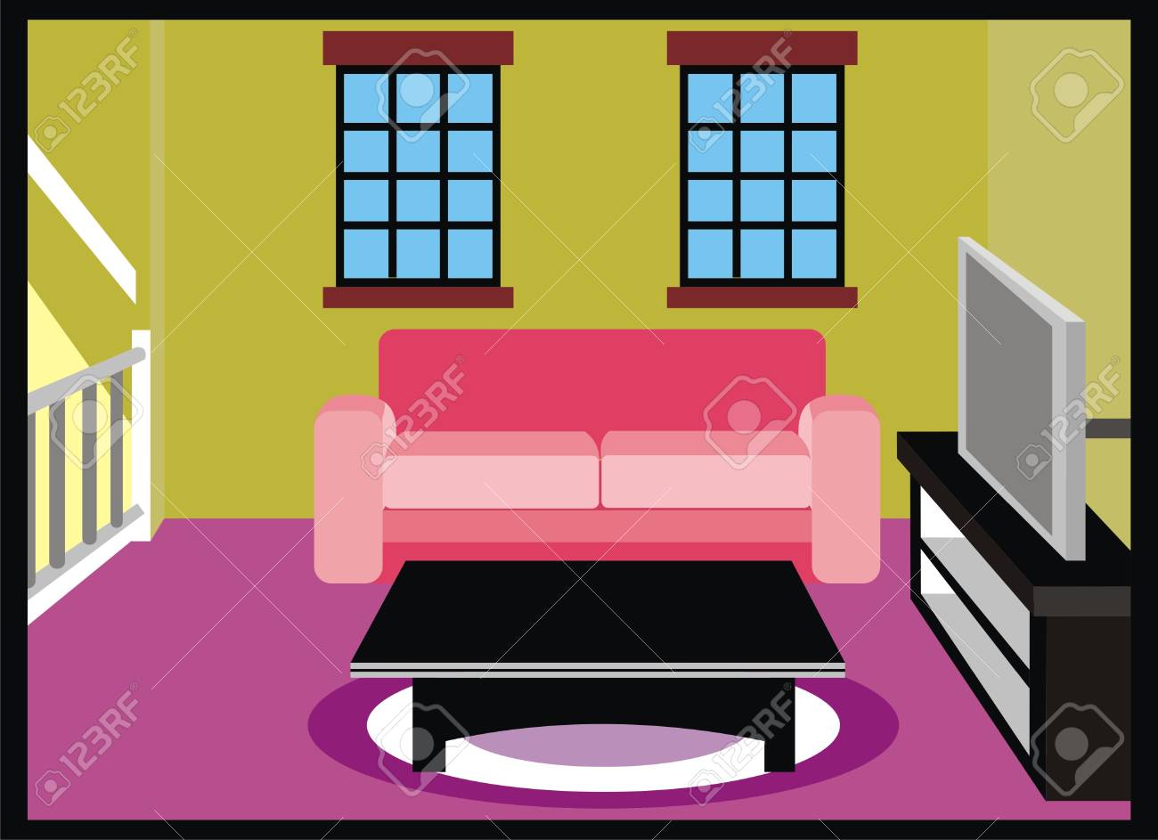 Vector Living Room With Furniture Tv Table Sofa Couch Carpet Royalty Free Cliparts Vectors And Stock Illustration Image 71587494