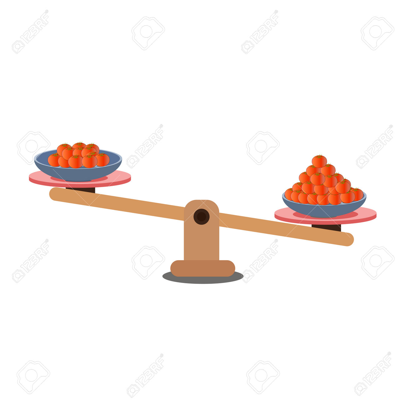Weight Scale Balance Measuring Tomatoes On White Background. Comparison Of  Weight In A Cartoon Minimal Style, Showing An Unbalanced Situation With  Tomatoes Balancing On A Seesaw. Vector Illustration. Royalty Free SVG,  Cliparts,, image size:1300x1300