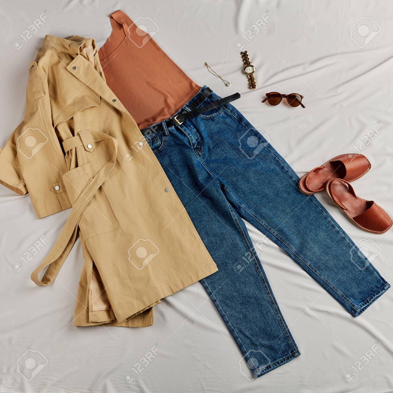 blue jeans beige shoes