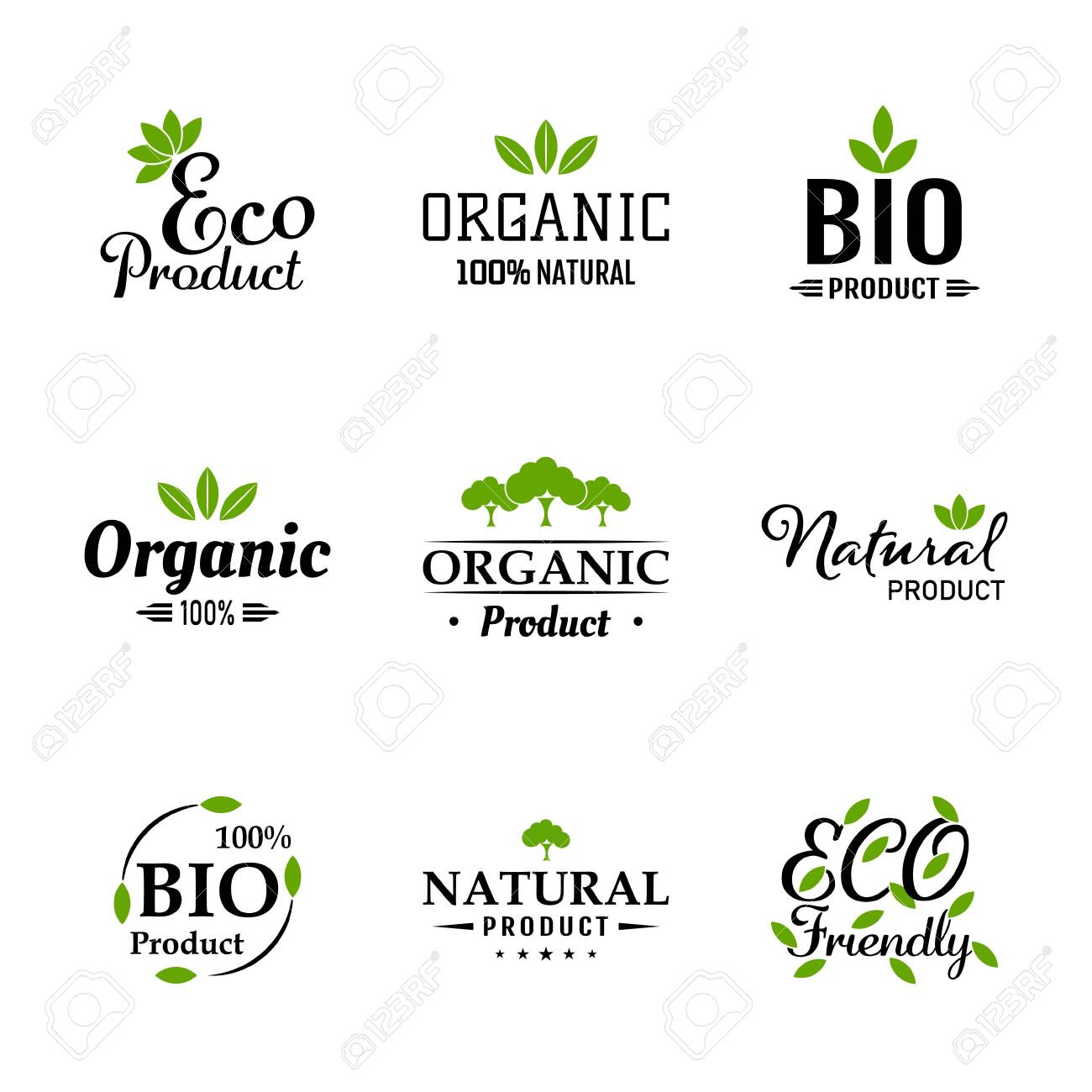 Natural ingredients eco green labels and stickers. Vector Illustration. Natural, Organic, Bio, Design Collection - A set green colored Designs on light background. - 149139410 Natural ingredients eco green labels and stickers. Vector Illustration. Natural, Organic, Bio, Design Collection - A set green colored Designs on light background. - 149139410