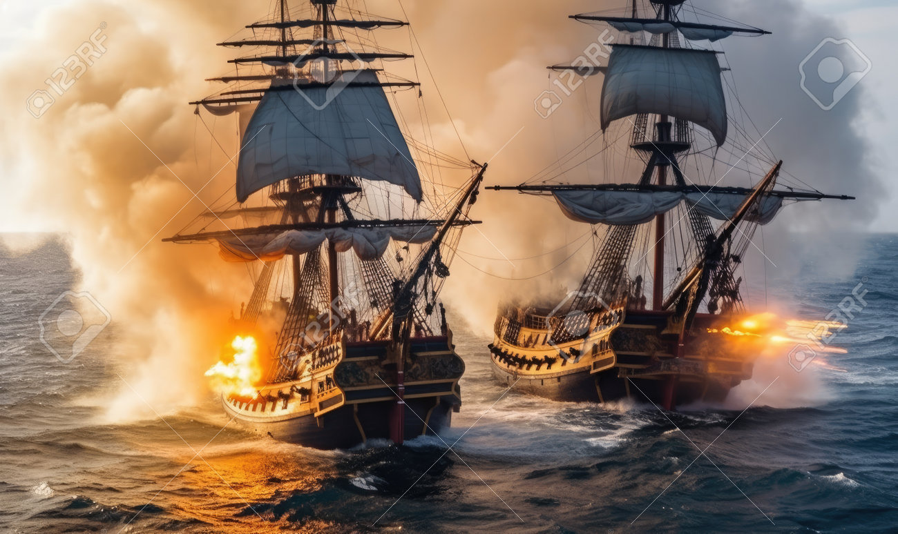 A Sea Battle Between Pirate Ships Has Begun Creating Using Generative AI  Tools Stock Photo, Picture and Royalty Free Image. Image 205909188., image size:1300x774