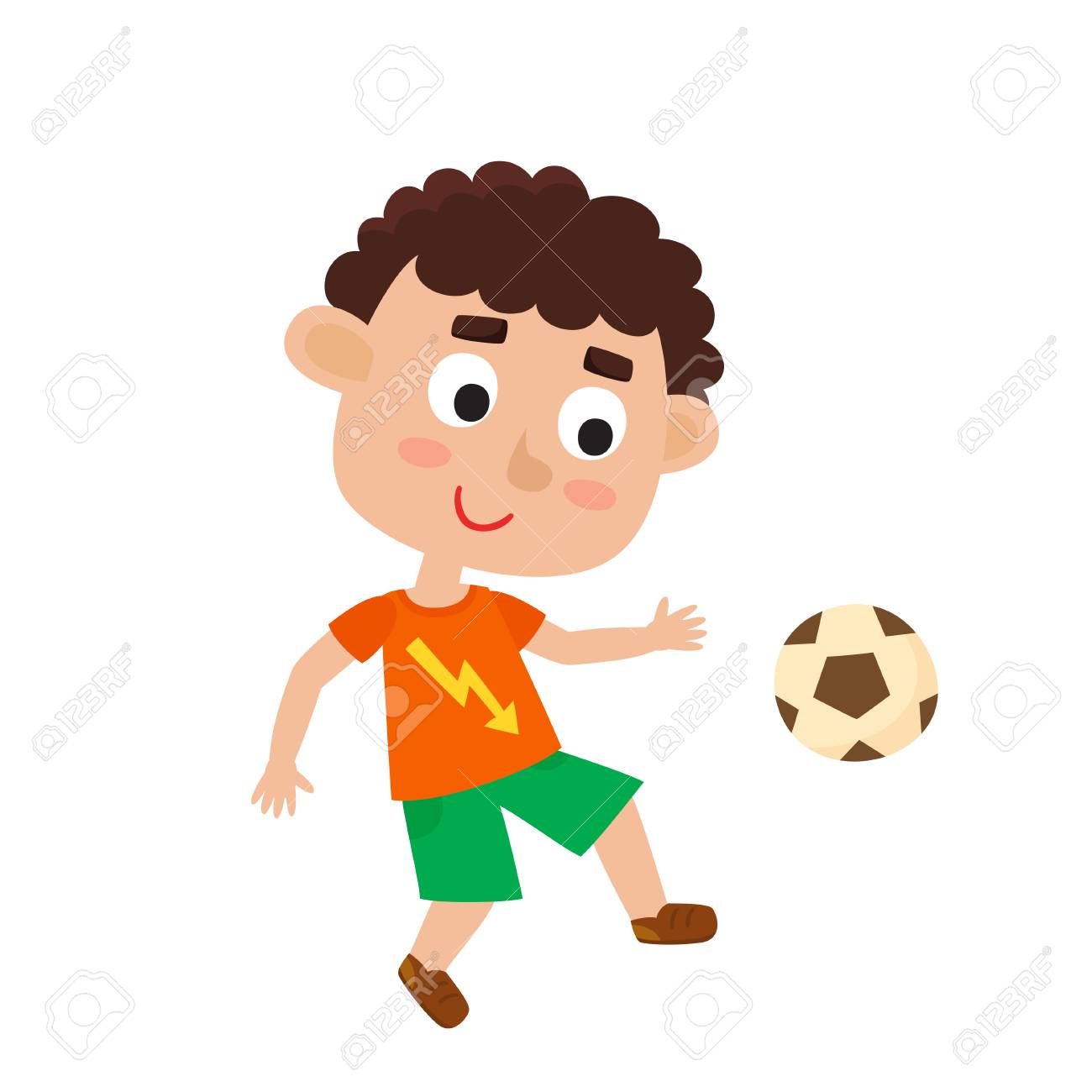 Cartoon little boy playing football Royalty Free Vector