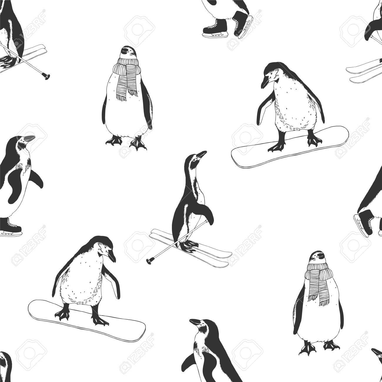 Seamless Pattern Pinguine Wintersport Schwarz Und Weiss Lizenzfrei Nutzbare Vektorgrafiken Clip Arts Illustrationen Image 44669843
