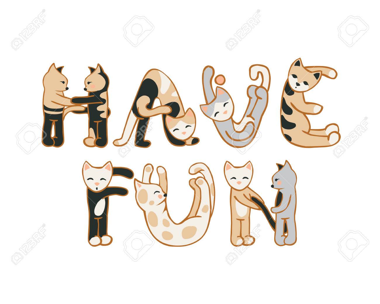 楽しんでください かわいい猫文字の碑文のイラスト素材 ベクタ Image