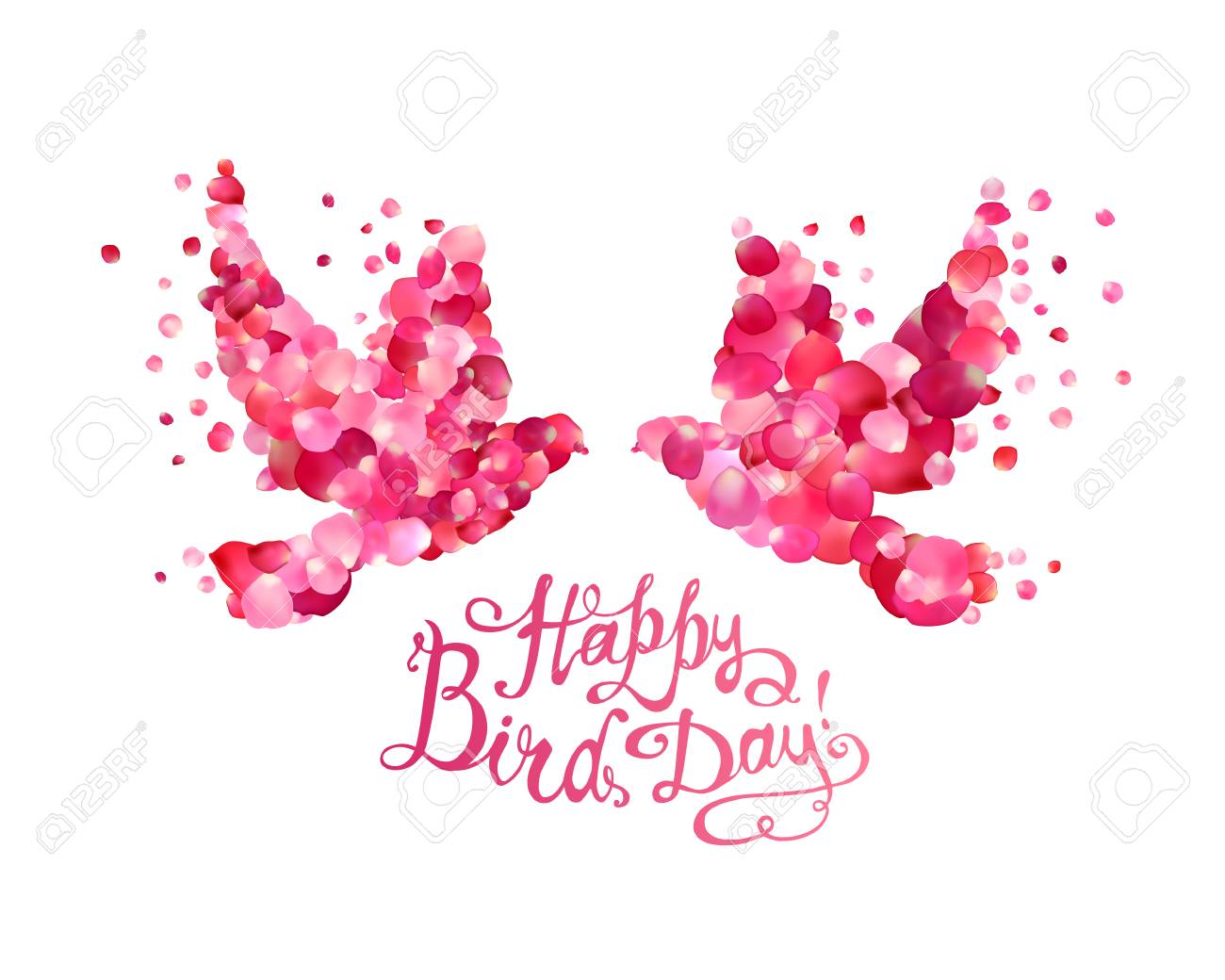 Happy Bird Day Hand Written Inscription And Dove Couple Of Pink Rose Petals Royalty Free Cliparts Vectors And Stock Illustration Image Happy Bird Day Hand Written Inscription And Dove Couple Of Pink Rose Petals Royalty Free Cliparts Vectors And Stock Illustration Image