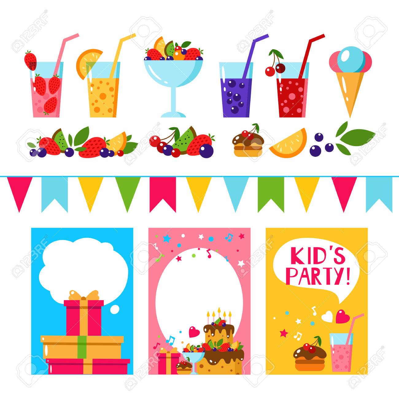 happy birthday invitation card flat vector kids invitation