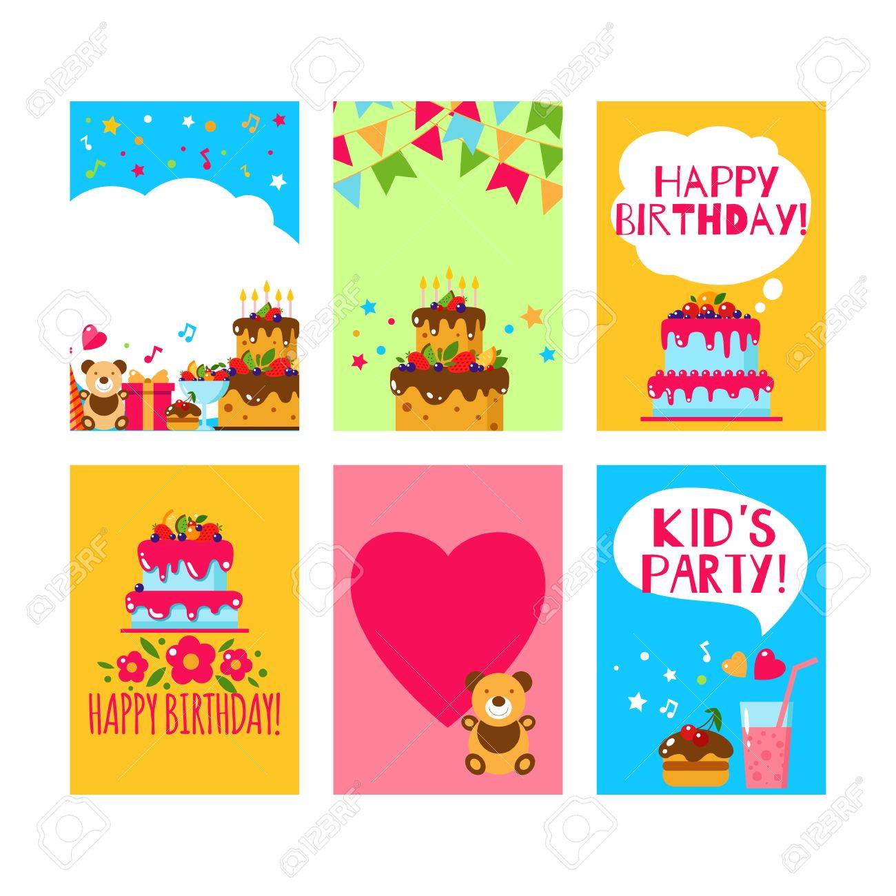 happy birthday invitation card flat vector kids invitation