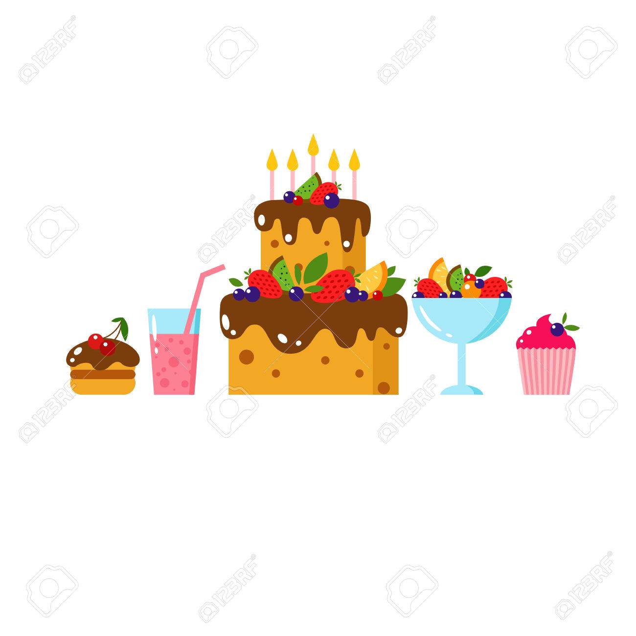 Happy Birthday Card Flat Vector Illustration Kids Party And