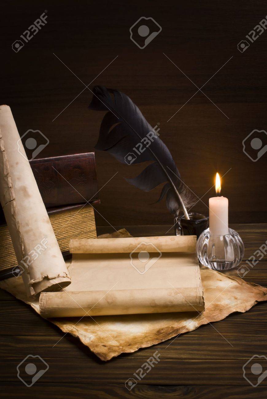 old papers and books on a wooden table - 16228494 old papers and books on a wooden table - 16228494
