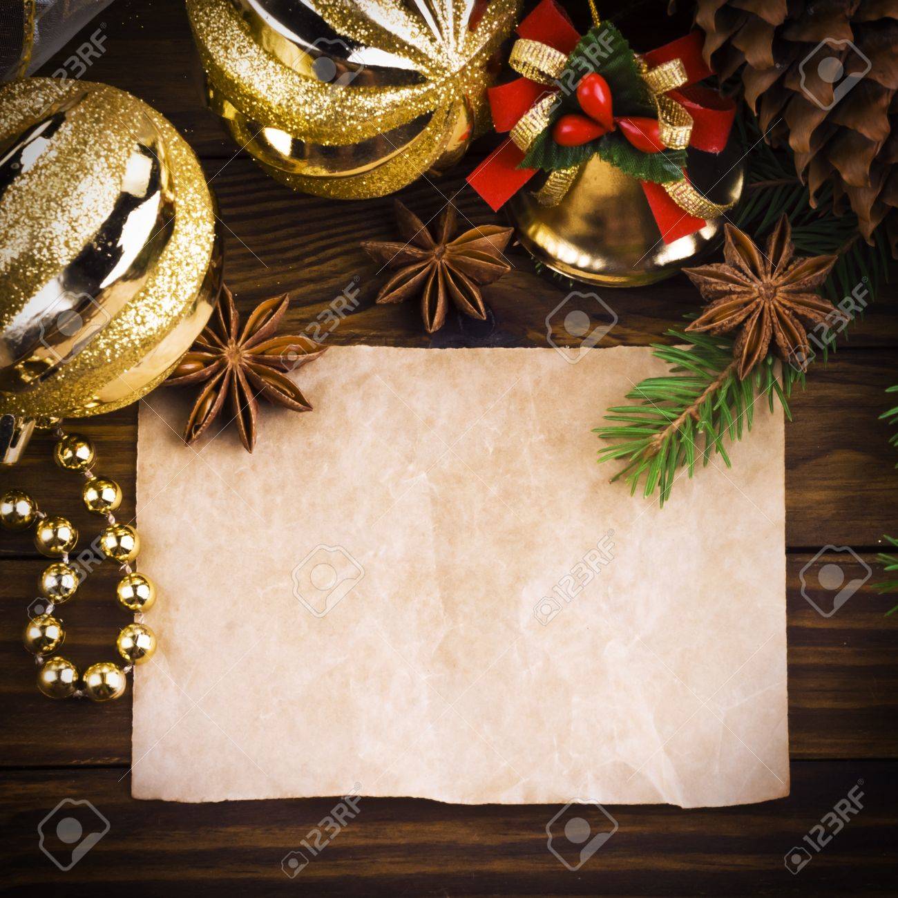 Christmas decoration over old wood background - 16622643 Christmas decoration over old wood background - 16622643